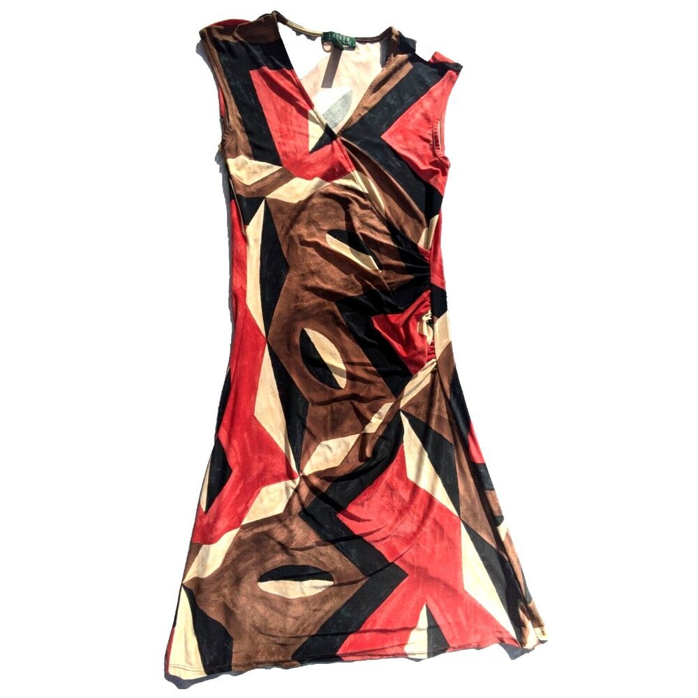 Lauren Ralph Lauren Faux Wrap Midi Dress Women M Red Black White Sleeveless
